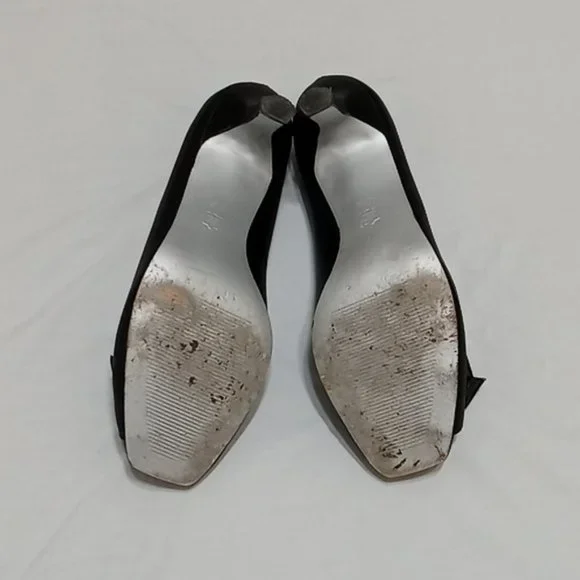 Town Shoes Black Satin Peep-Toe Low Heels